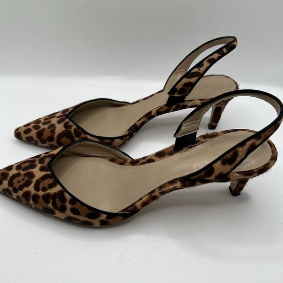 Ann Taylor Leopard Print Haircalf Slingback Pumps Size 7M Kitten Heel - Picture 4 of 14